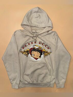 Betty Boop Ripple Junction Tan Graphic Hoodie Lil Angel Wings Sweatshirt Small